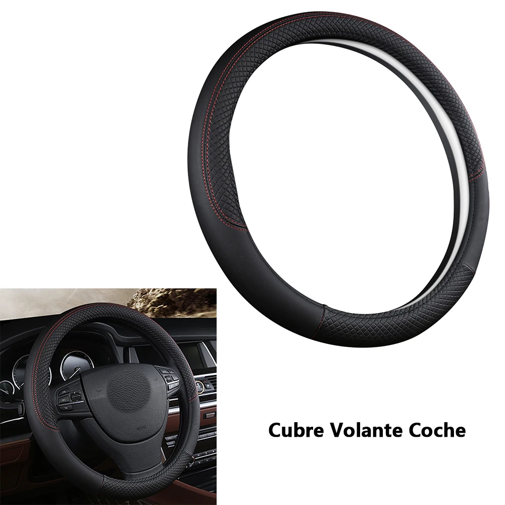 37-39cm Car Steering Wheel Cover with Eco-Friendly Rubber Ring PU Leather Non-slip Sweatproof Car Styling Accessories