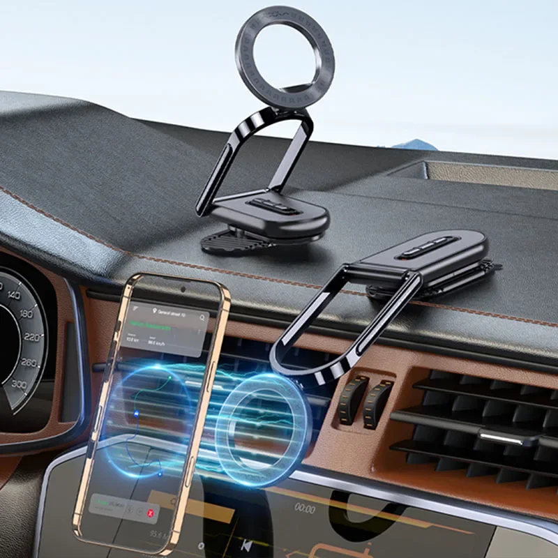 Suporte Magnético Portátil para Telefone de Carro 360 °   Suporte Ajustável para Celular Automotivo para iPhone 13-17 - Painel e Console Central