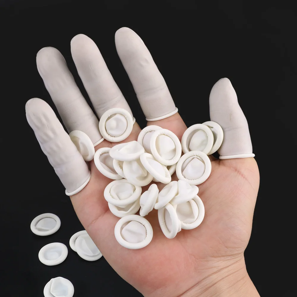 Non-toxic Protective Rubber Gloves Disposable Fingertip Gloves Nature Latex Finger Cots about 260/700 Piece White