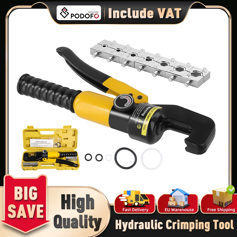 Podofo 4,6,10,16,25,35,50,70mm2 Alicate Hidráulico 10T Alicate de Friso Hidráulico 12 a 2/0 AWG Ferramenta de Crimper Hidráulica para Casa DIY