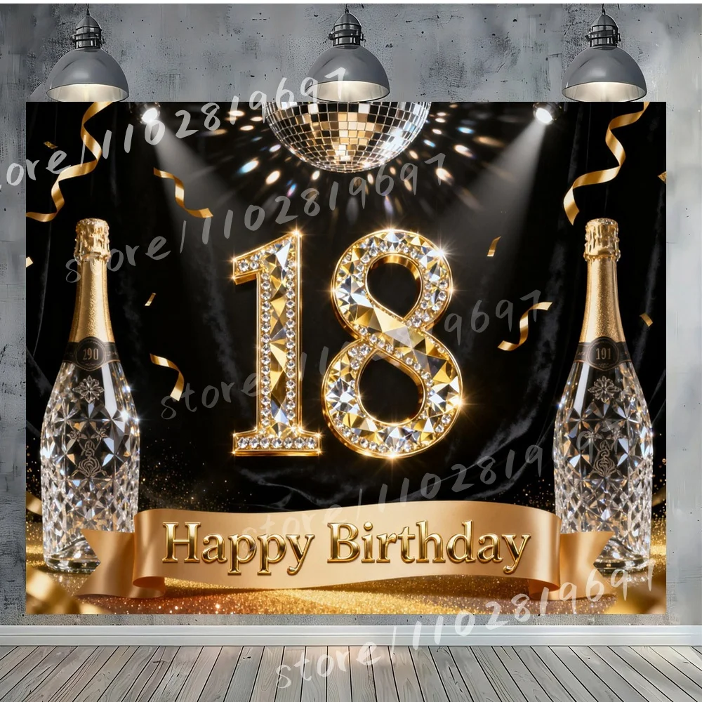 30th Birthday Celebration Happy Birthday Vinyl Backdrop Photography Background with Diamond Number Champagne Disco Ball