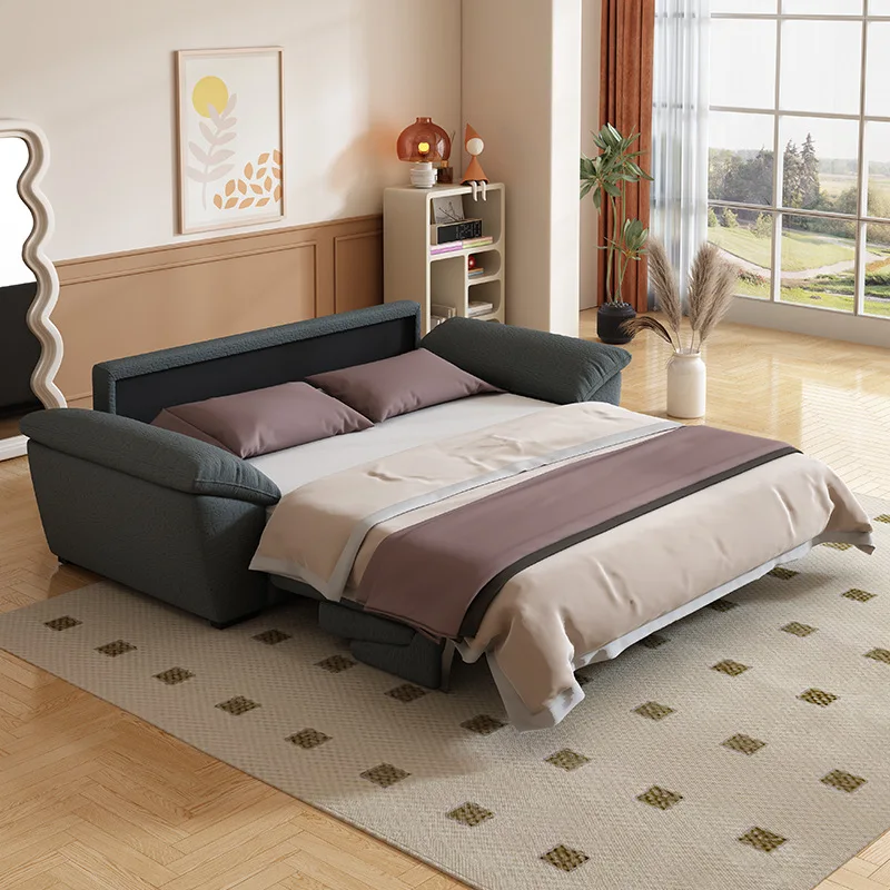 High-end dual-purpose flipped sofa bed with its own mattress Double multi-functional snowflake velvet household folding sofa bed