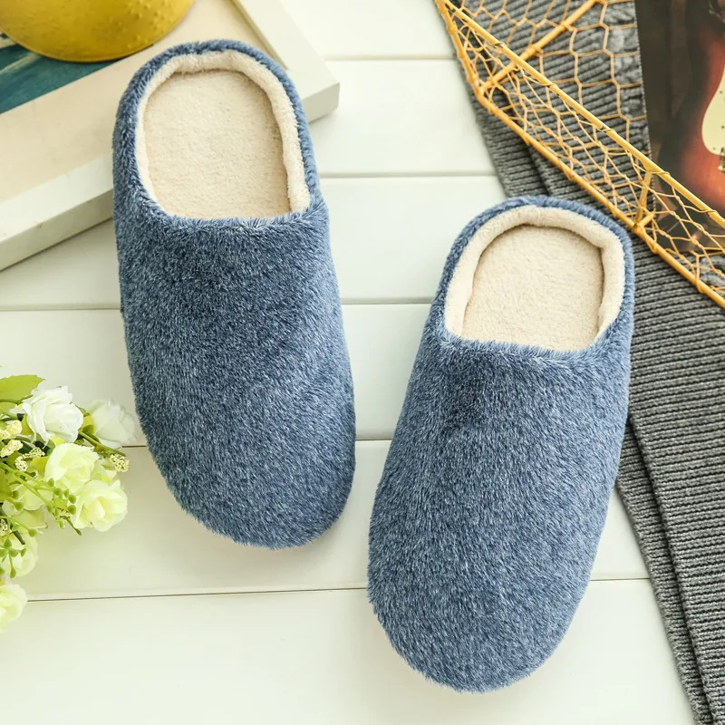 Trendy and sweet candy-colored macaron-style autumn and winter long-pile plush warm and soft-soled silent women's indoor slippe