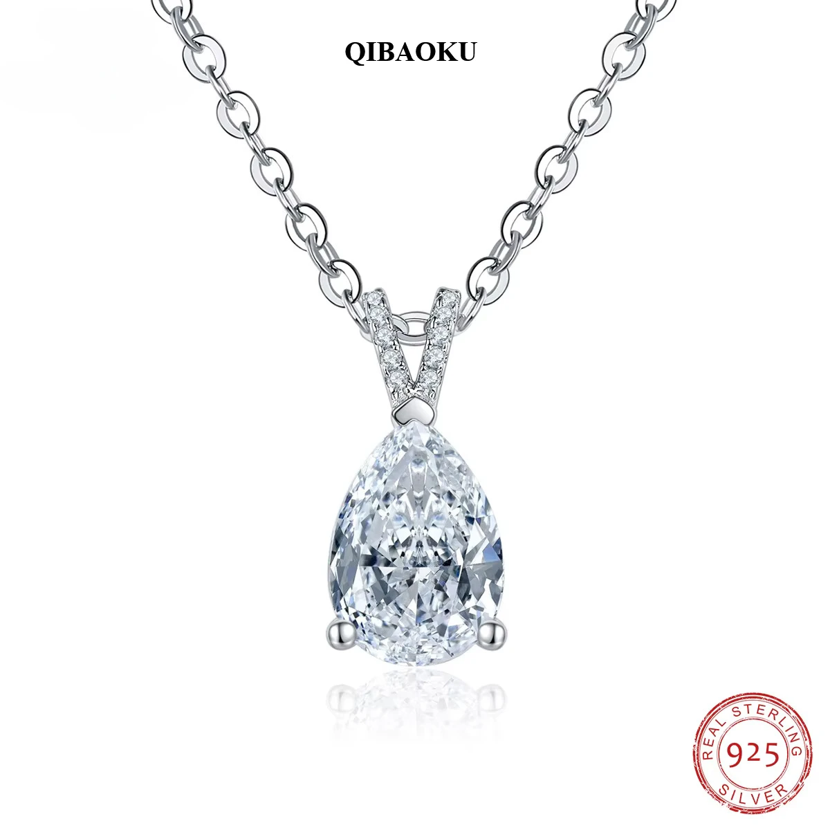 QIBAOKU 2.5ct D Color Pear Cut Teardrop Moissanite Diamond Pendant Neckalce S925 Sterling Silver Necklace Jewelry 2026