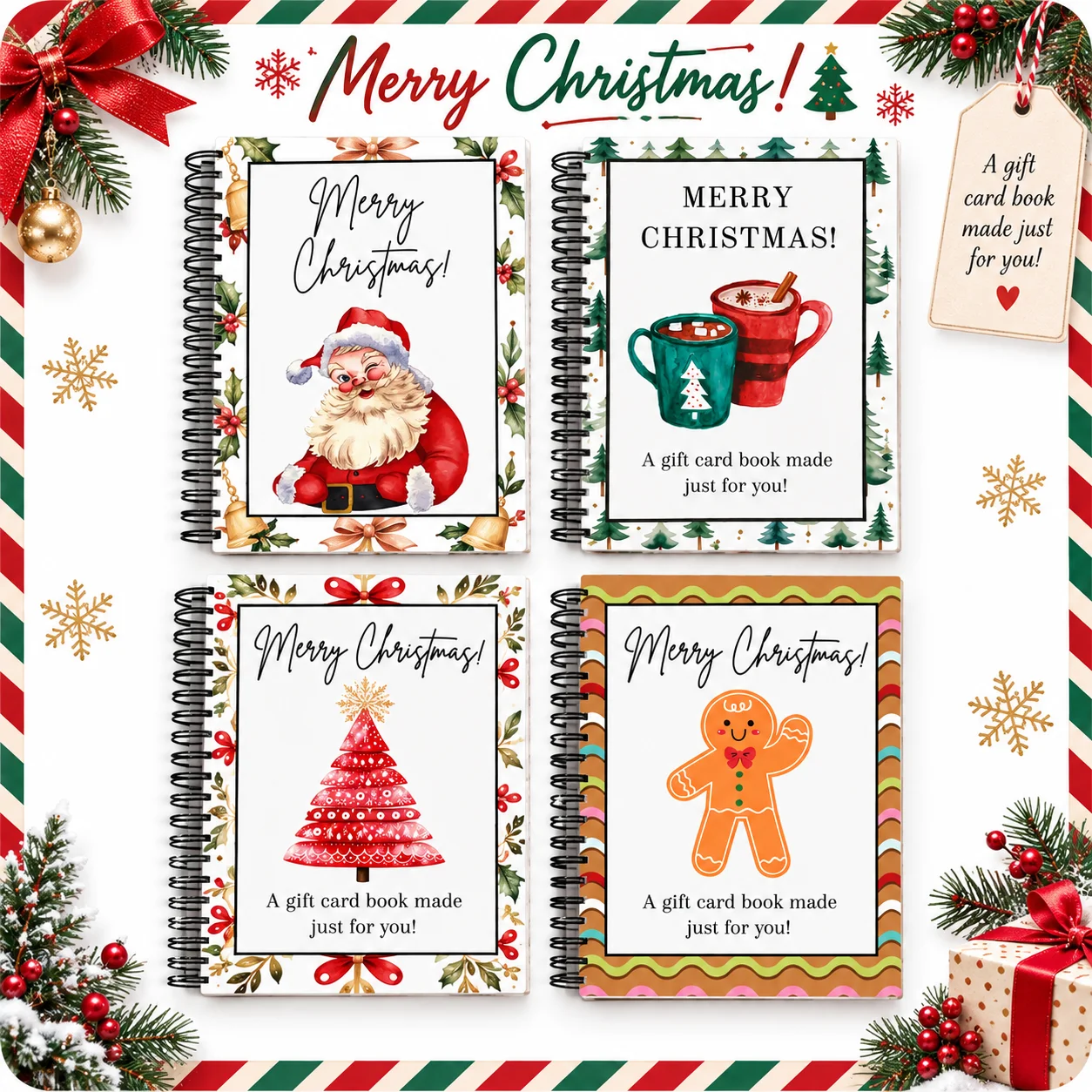 Christmas Gift Card Book Spiral-Bound Christmas Gifts for Teenagers Greeting Card Organizer Cards Holder Keepsake Scrapbook
