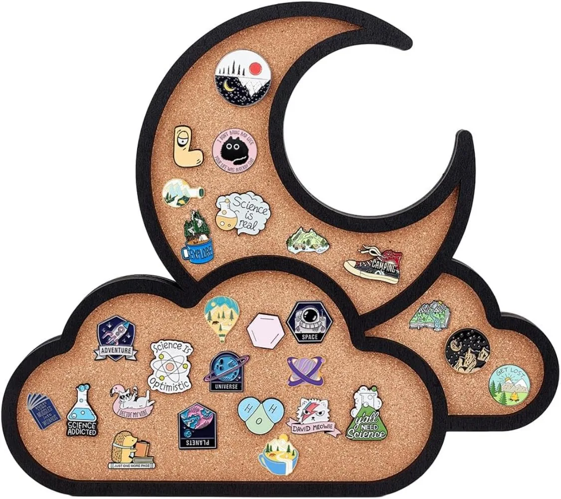 

Square Moon Pin Board Cork 10.2x11.8inch Bulletin Display Wall Mounted Cork with Black Frame for Brooch Pin