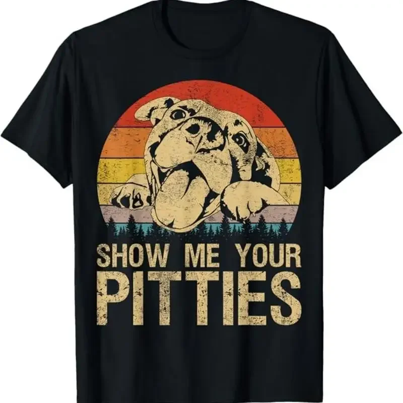 Show Me Your Pitties Funny Pitbull Dog Lovers Retro Vintage T Shirt
