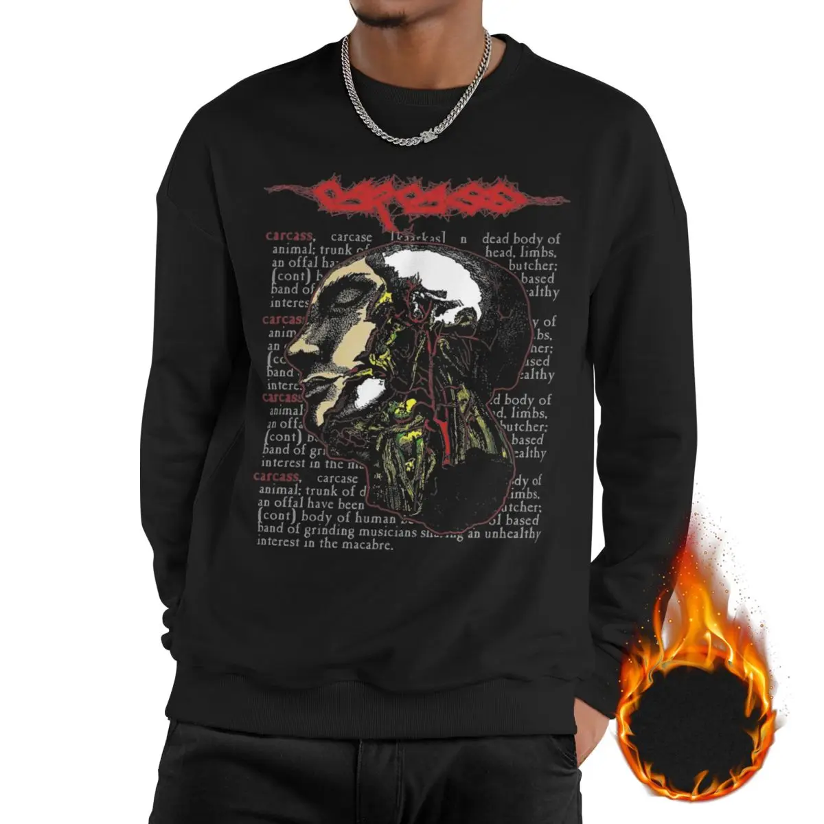 

Men Carcass Metal Band Casual Long Sleeves Sweatshirts Fleece Lined Pullover Crewneck Sweatshirt Hoodie