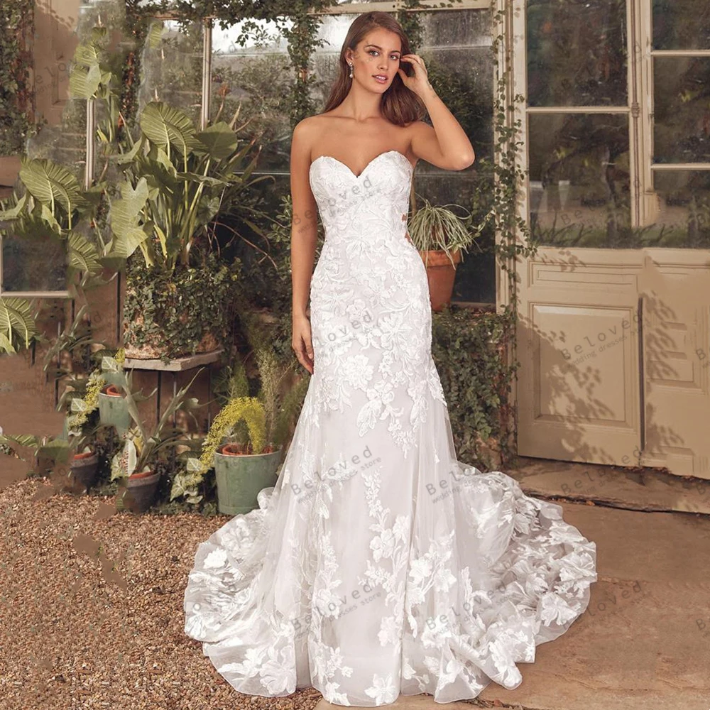 

Gorgeous Wedding Dresses Pretty Bridal Gowns Lace Appliques Sweep Train Sheath Mermaid Floor Length Robes 2024 Vestidos De Novia