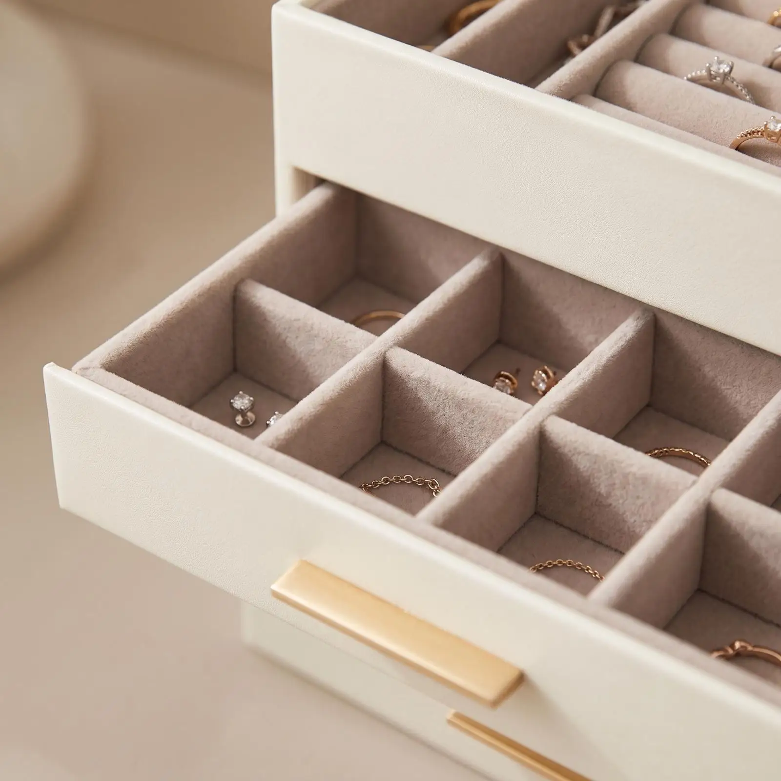 Jewelry Box with Drawers Compact Band Holder Rectangular for Vanity