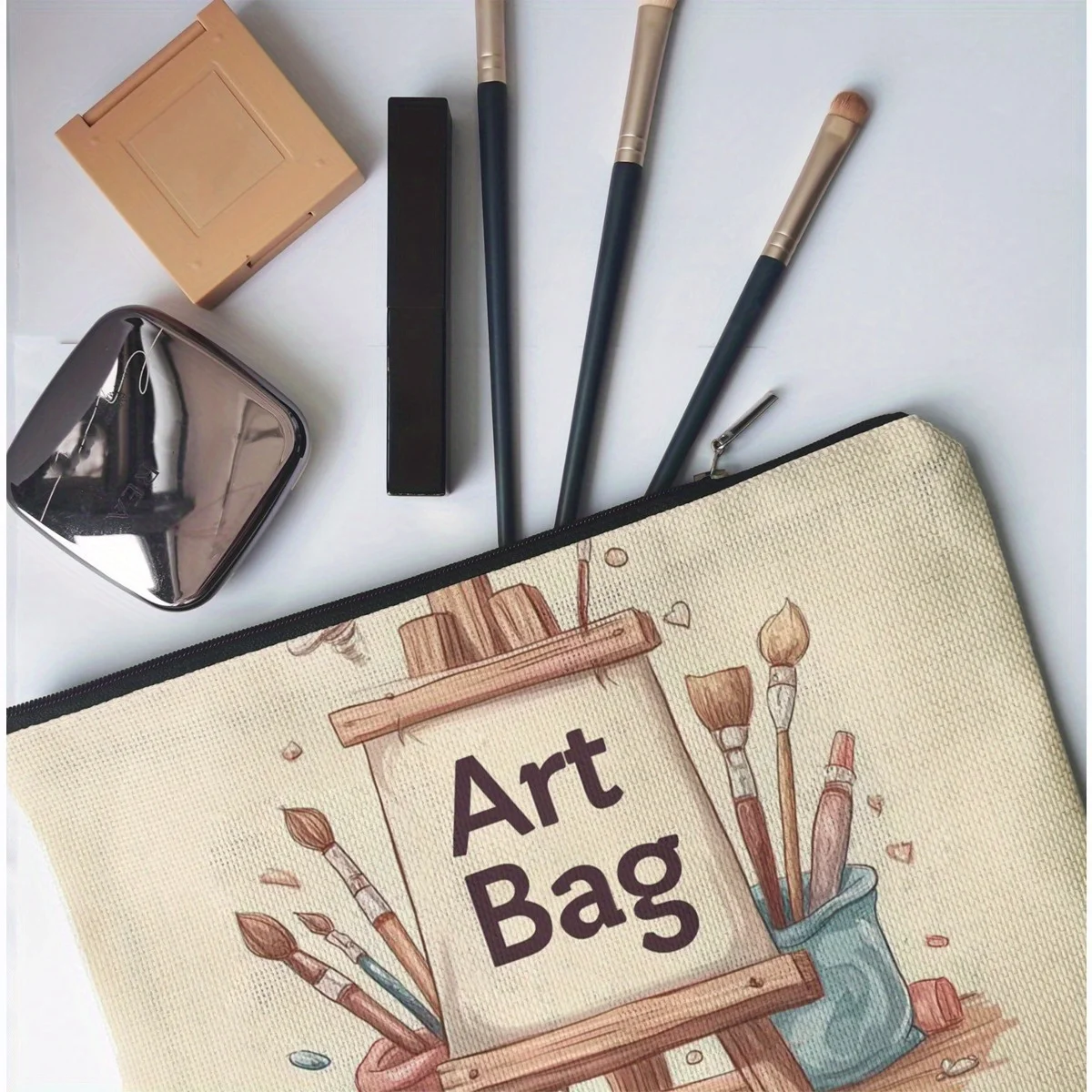 Un sac de maquillage sur le thème artistique: pochette multifonctionnelle à fermeture éclair, sac de rangement de bijoux, petit sac de rangement à fermeture éclair de voyage parfait.