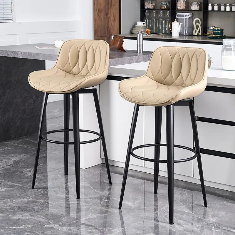Modern Upholstered Accent Bar Chair High With Backrest Relax Bar Chair Counter Metal Sillas Para Barra Alta Nordic Furniture