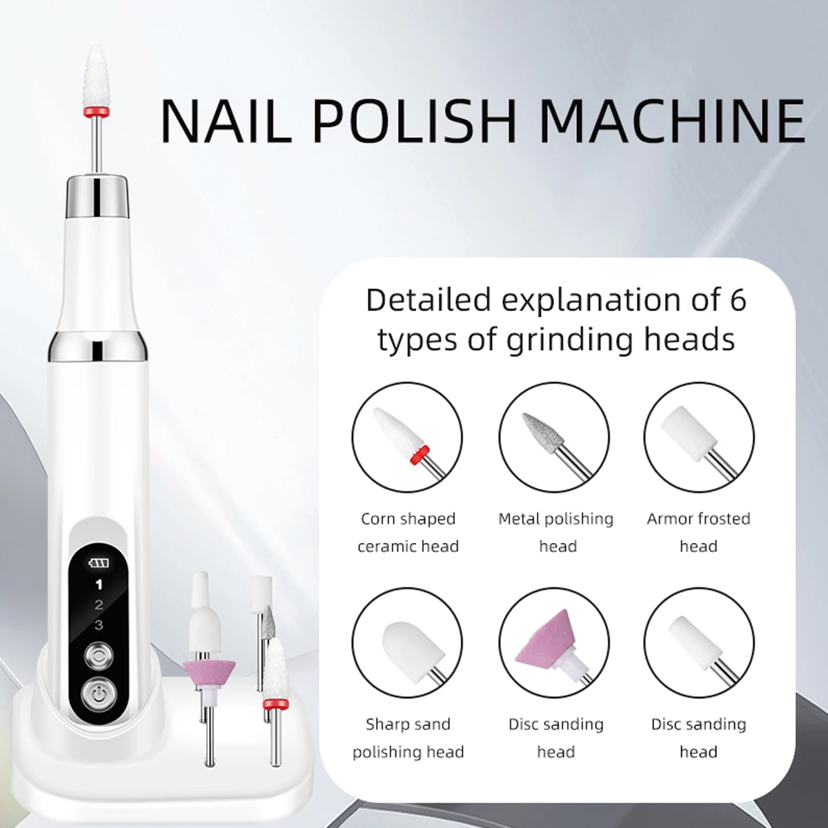 1PC Electric Nail Polisher Home Polishing Dead Skin Removal Manicure Machine 6 types of grinding head