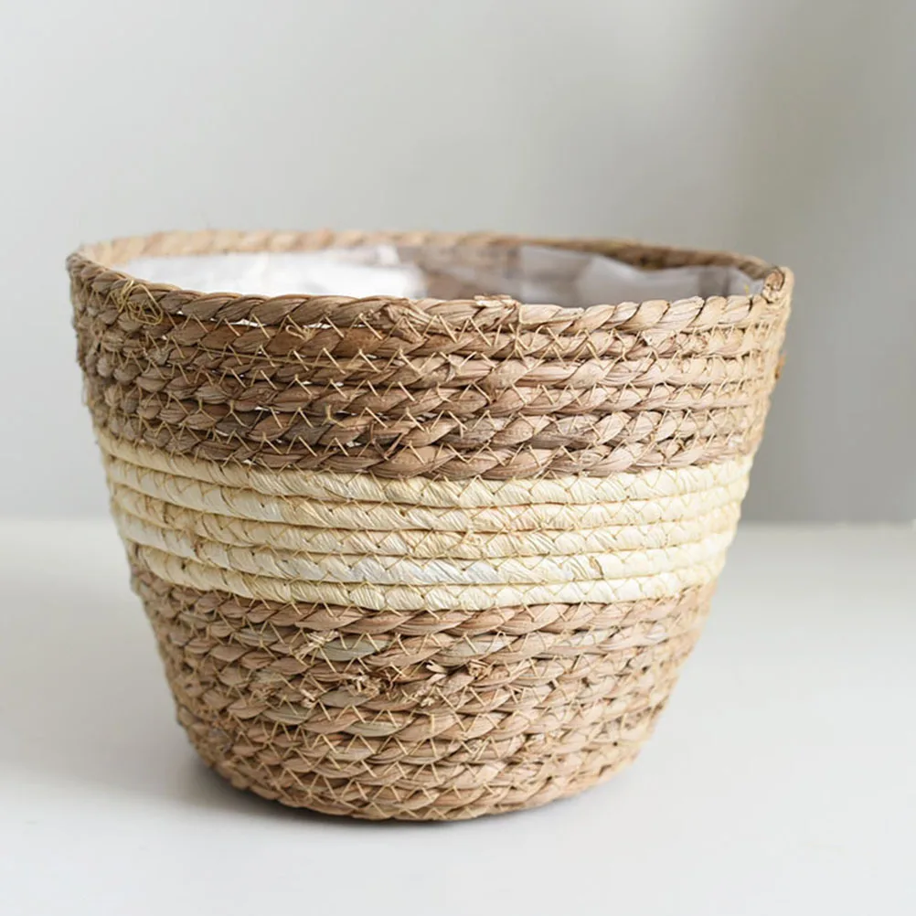 1 قطعة الزهرية المنسوجة الطبيعية سلة للزهور الرعوية حاوية نباتية متينة تخزين متعددة الأغراض لديكور حديقة المنزل #5