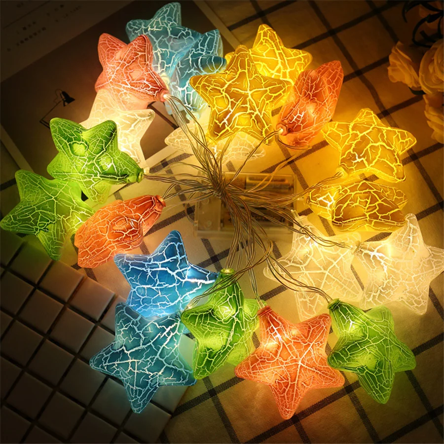 Creative 10/20 LED Crack Star String Lights Battery Powered Christmas Garland Fairy Lights for Home Party Wedding Bedroom Decor