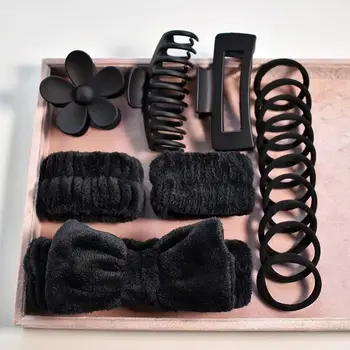 16pcs set with soft headband, bow, face wash and washing strap, large matte matte matte, grip clip, elastic headband - Image 3
