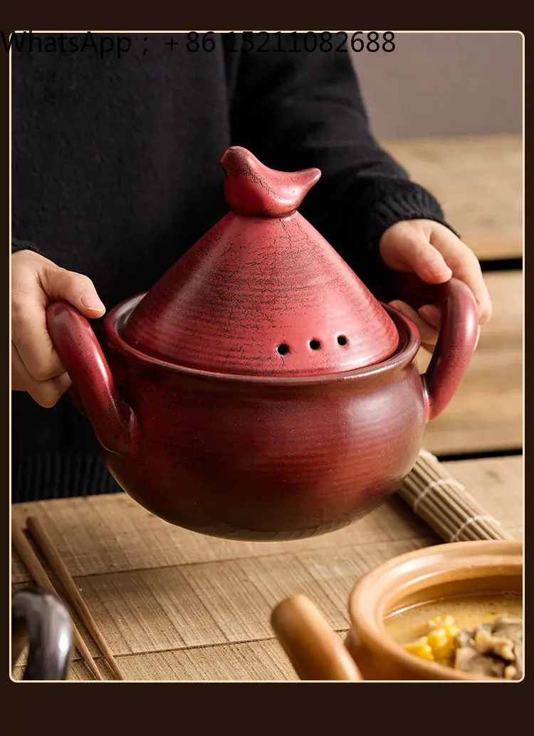LLY soup pot coarse pottery binaural casserole soup pot household gas saucepan large capacity porridge stew pot