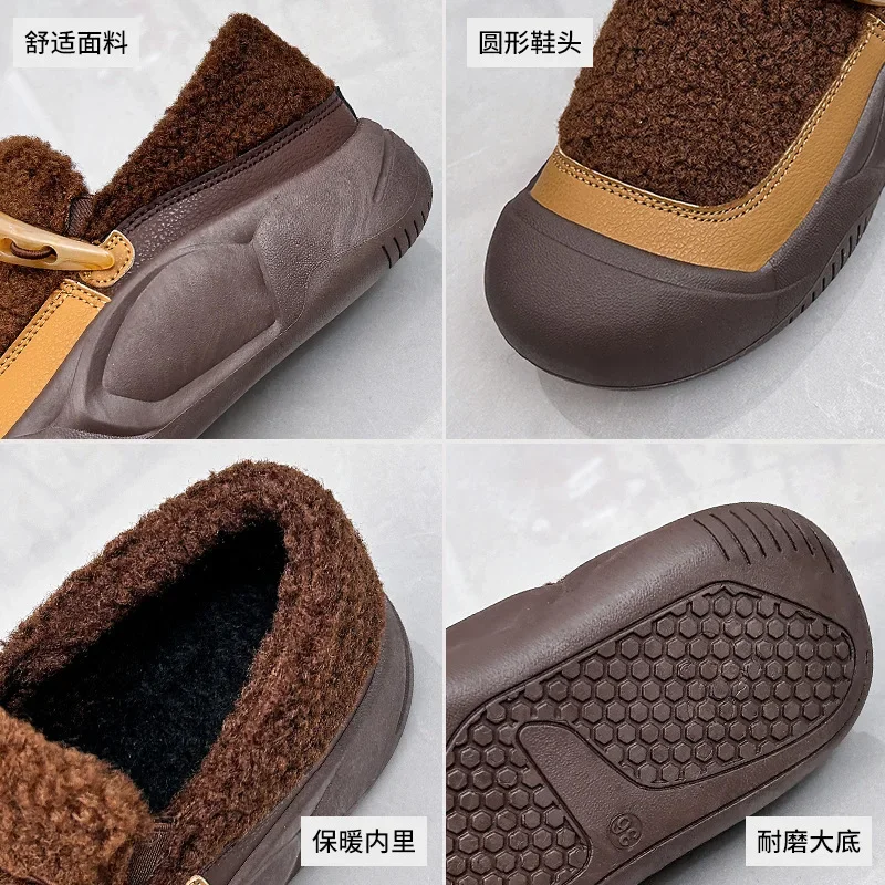 Chaussures d'hiver chaudes et décontractées en coton et laine d'agneau pour femmes, chaussures de moulage intégrées à semelle épaisse, nouvelle collection