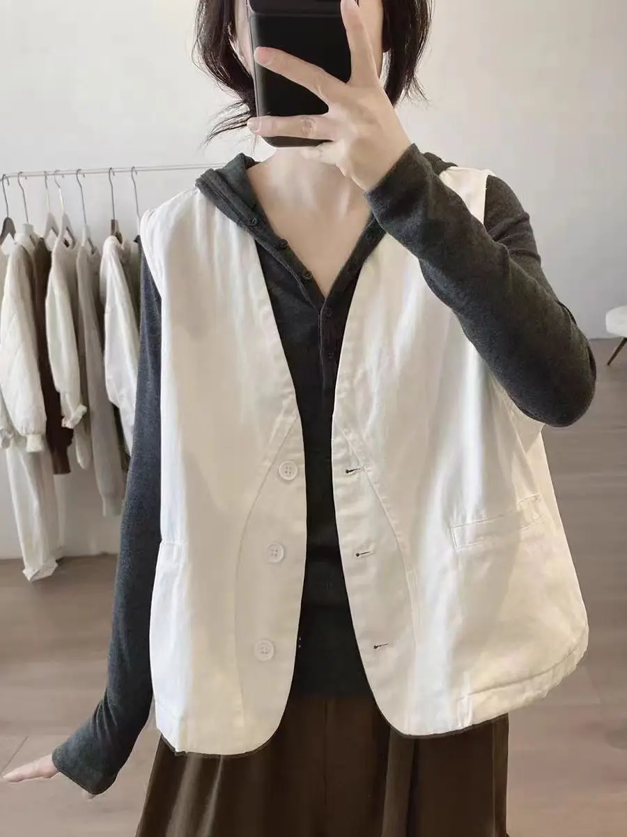 

Простая хлопковая рабочая одежда с V-Ne, осенняя новинка, дизайн коврика для сна, женский топ без рукавов, гарантия качества Faion-forward