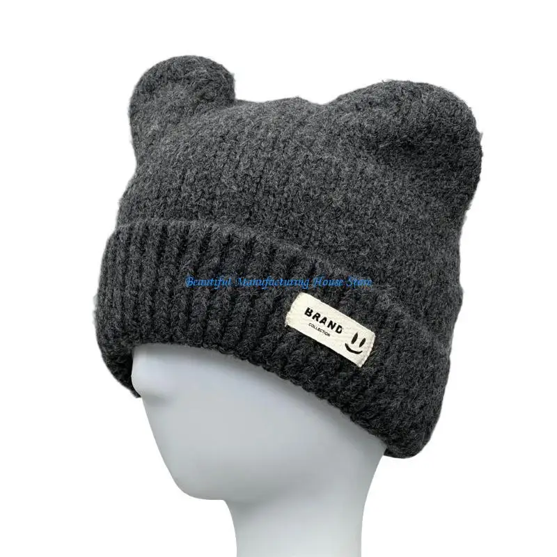 

E56A Devil Horn Hat Skullies Beanie Little Devil Hat Ear Beanie Knit Hat