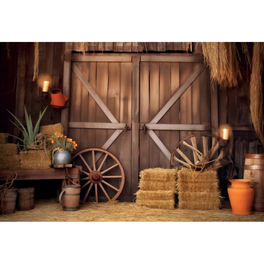 Harvested Fall Barn Backdrops Photography Autumn Hay Blocks Western Cowboy Baby Shower Background Portrait Photographic Props