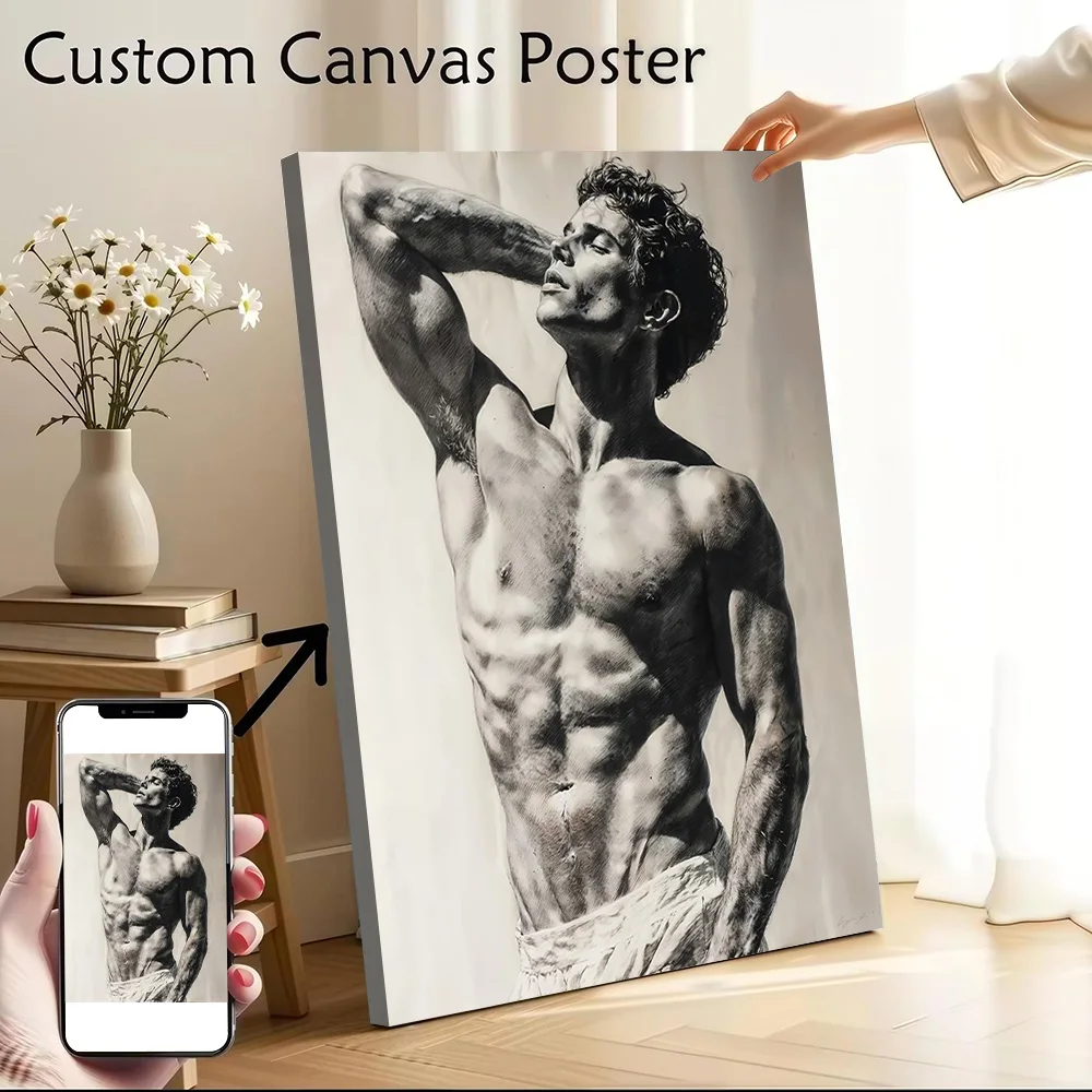 Muscular Man Detailed Pencil Drawing Printed Canvas Wall Art Customizable Paintings Poster Perfect Gift for Luxury Decoration