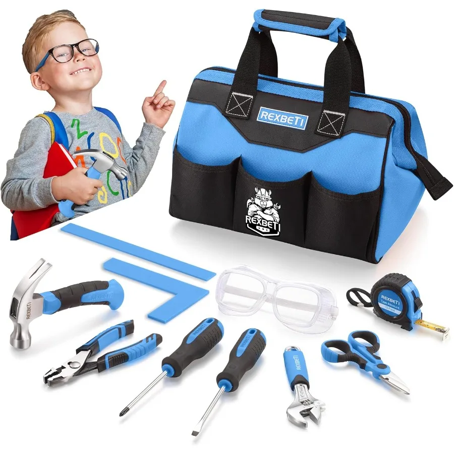 

10Piece Tool Set with Real Hand Tools in Blue Durable Storage Bag for 's Learning and Home DIY Projects Ideal for Woodw