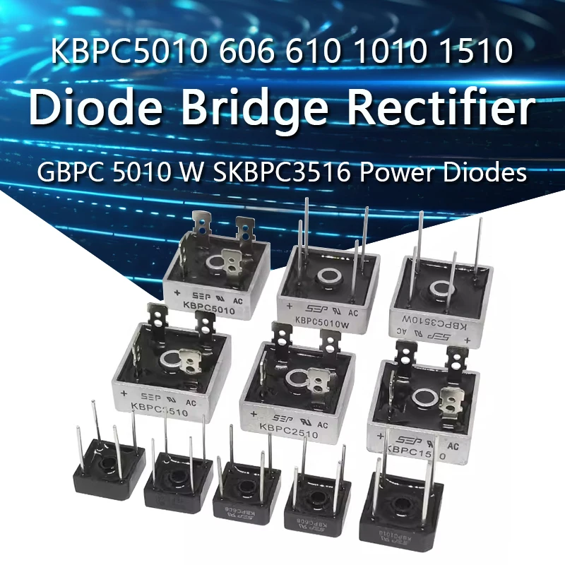 

KBPC5010 Diode Bridge Rectifiers Diodes KBPC 606 610 1010 1510 2504 2508 2510 3504 3506 3510 GBPC 5010 W SKBPC3516 Power Diodes