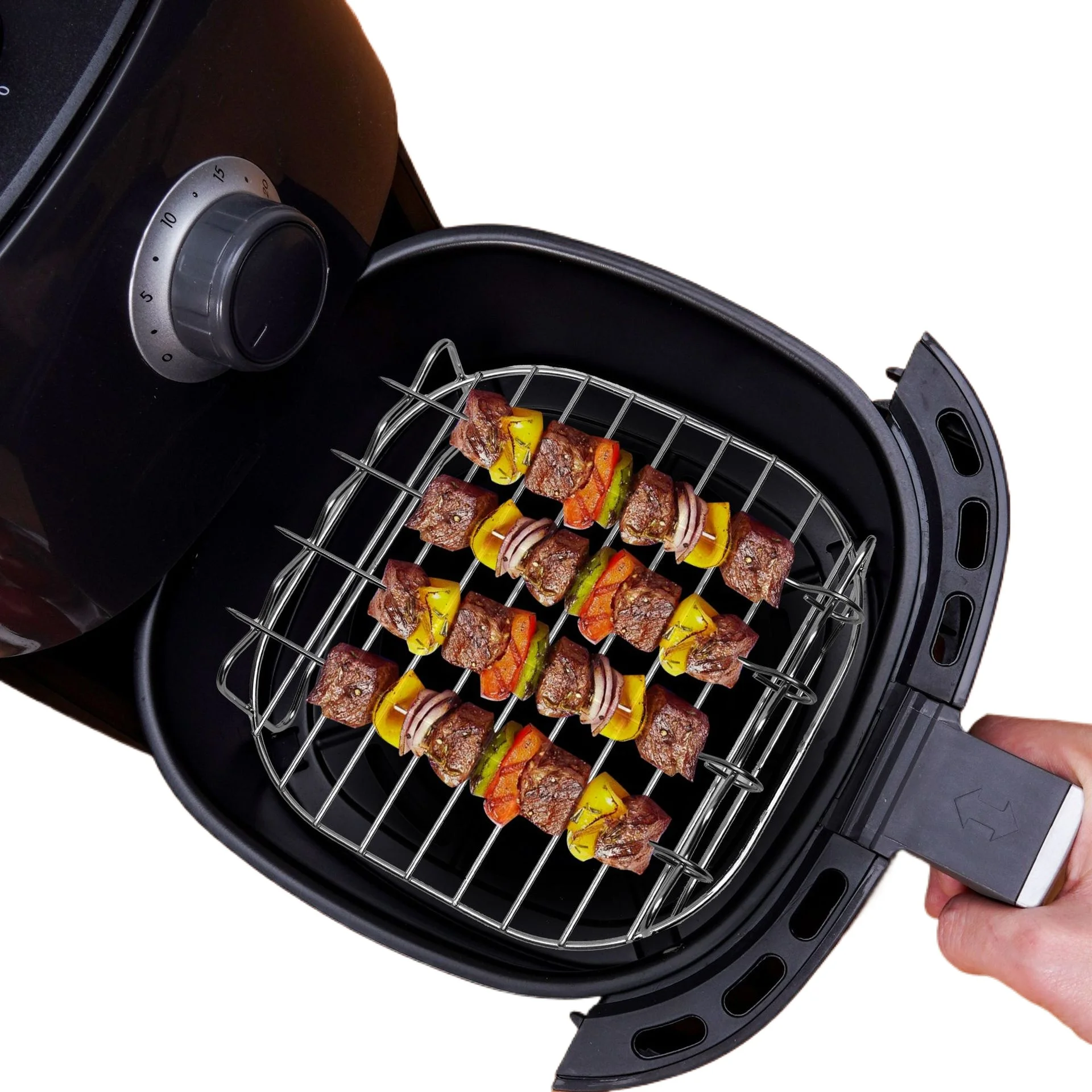 Outdoor grill set with skewers square air fryer grill steamer stainless steel barbecue bracket Double-layer barbecue grill