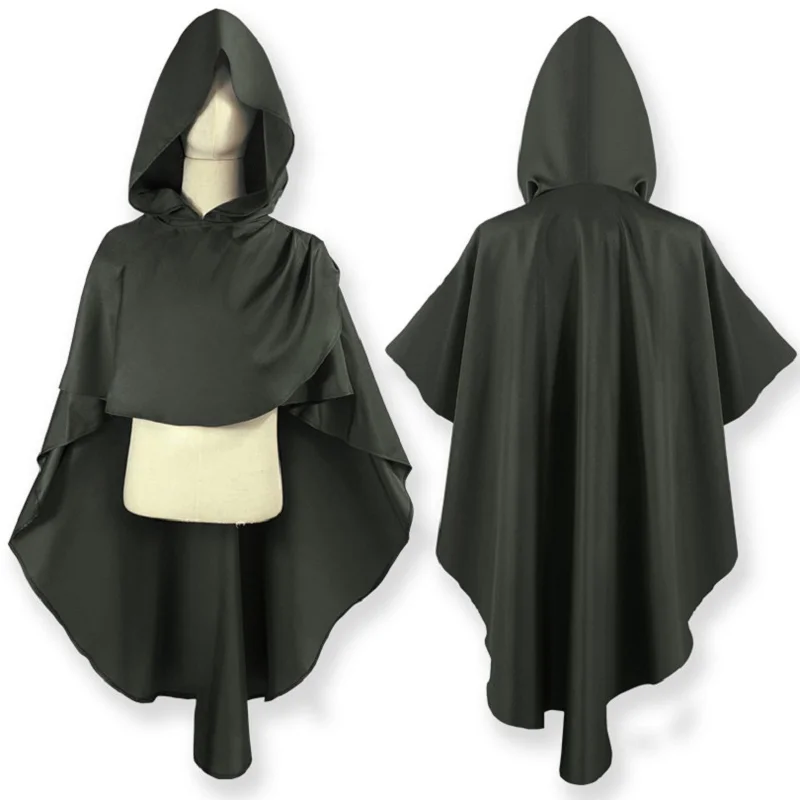 Cape à Capuche Style Médiéval pour Halloween, Accessoires de Cosplay, Gothique, Assassin, Châle Noir et Vert, Punk, Everak, Magicien, pour Homme et Femme