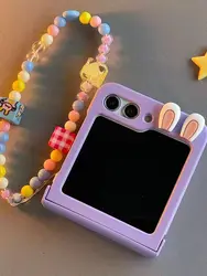 Cute Bunny Ears Phone Case For Motorola Razr 50 60 40 Ultra Razr Plus 2023 2024 2025 Bead Block Bracelet Chain Cover Funda