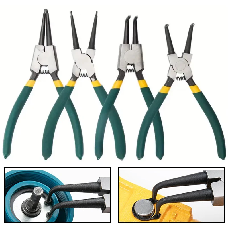 4pcs/set 7'' Long Nose Pliers Dual-purpose Elbow Straight Head Snap Circlip Plier Kit Retaining Snap Ring Remover Tools