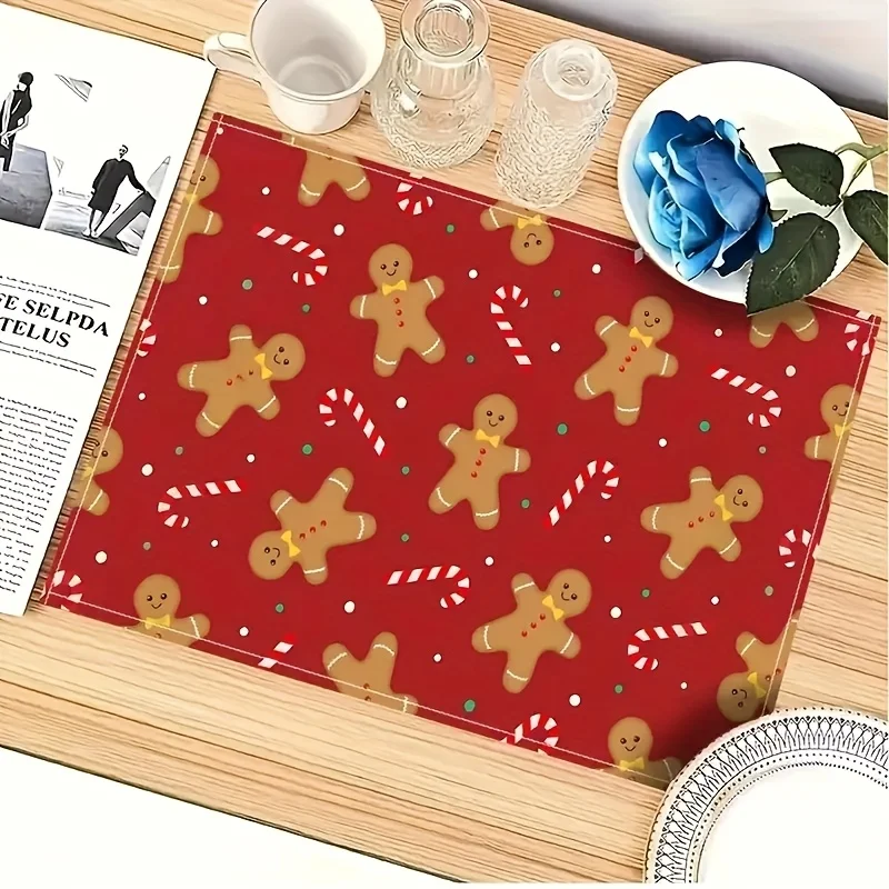 4pcs Set Featuring Winter Gingerbread And Candy Cane Designs for Placemats, Perfect for Seasonal Everyday Holiday Decor