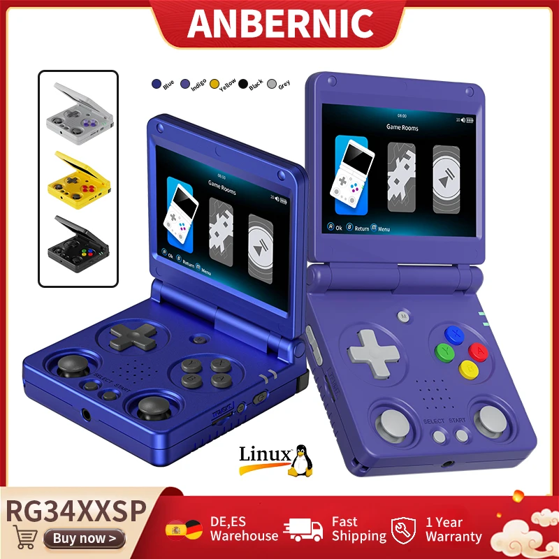 Console de jeu portable Anbernic RG34XXSP Flip, écran IPS 3,4'', Linux 64 bits, batterie 3300 mAh, lecteur de jeux rétro, Wifi, connexion HD à la TV, RG 34XXSP