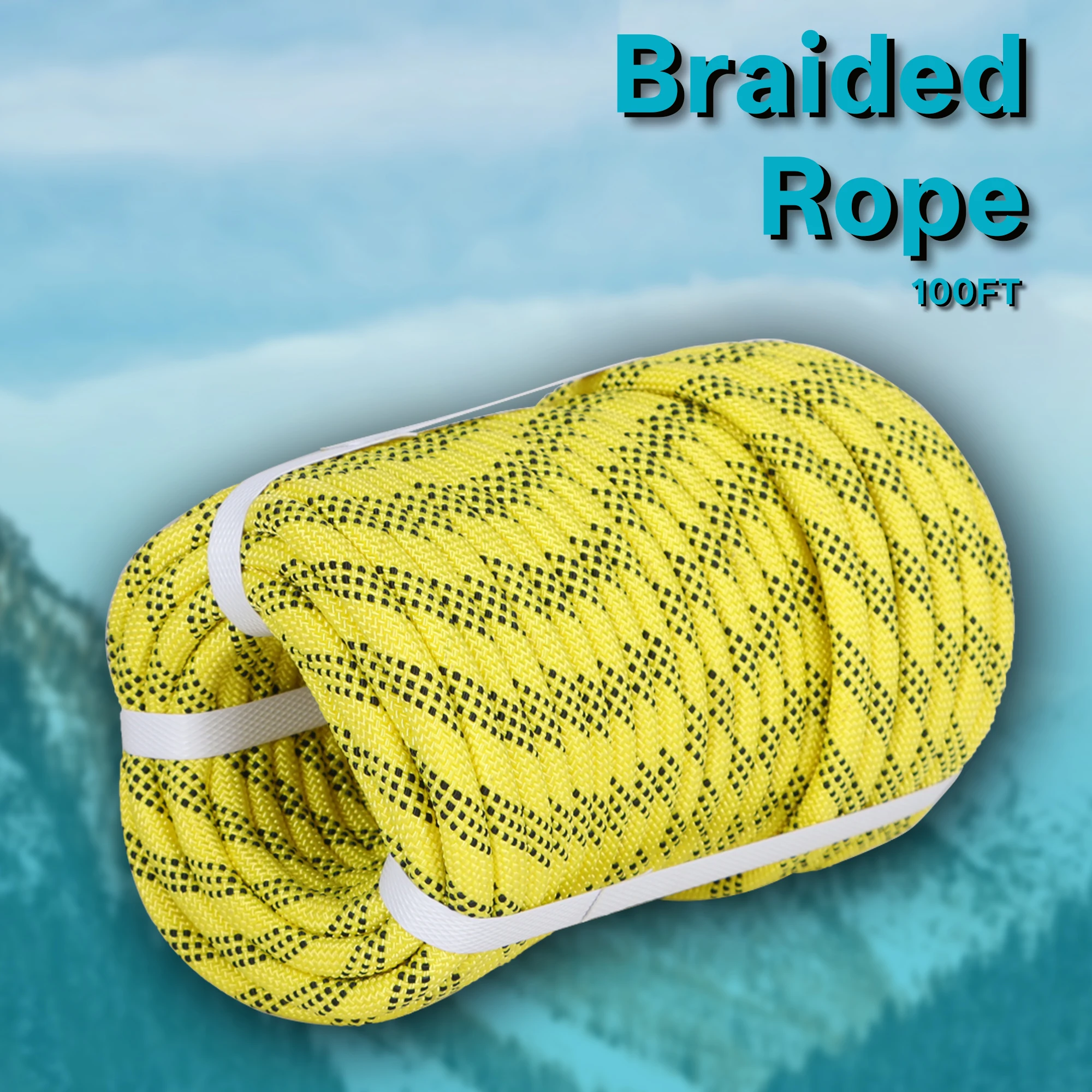 3/8 Inch 100Foot Braided Rope High-Strength Polyester Rope Ideal for Swinging Camping Tree Work Yellow Black