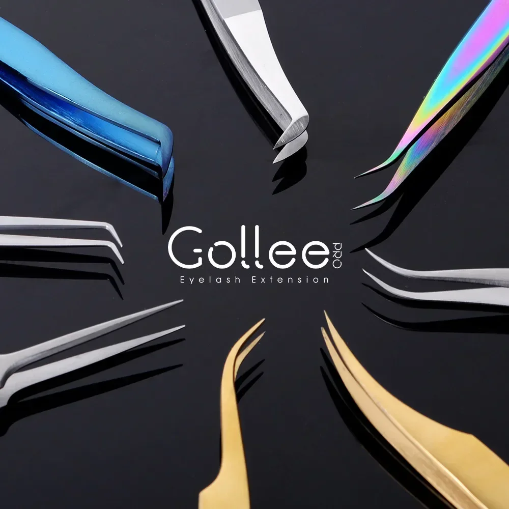 Gollee High Precision Light Weight Gold Plated Tweezers Gold Eyelash Applicator Gollee Gold Lash Tweezers For Eyelash Extension