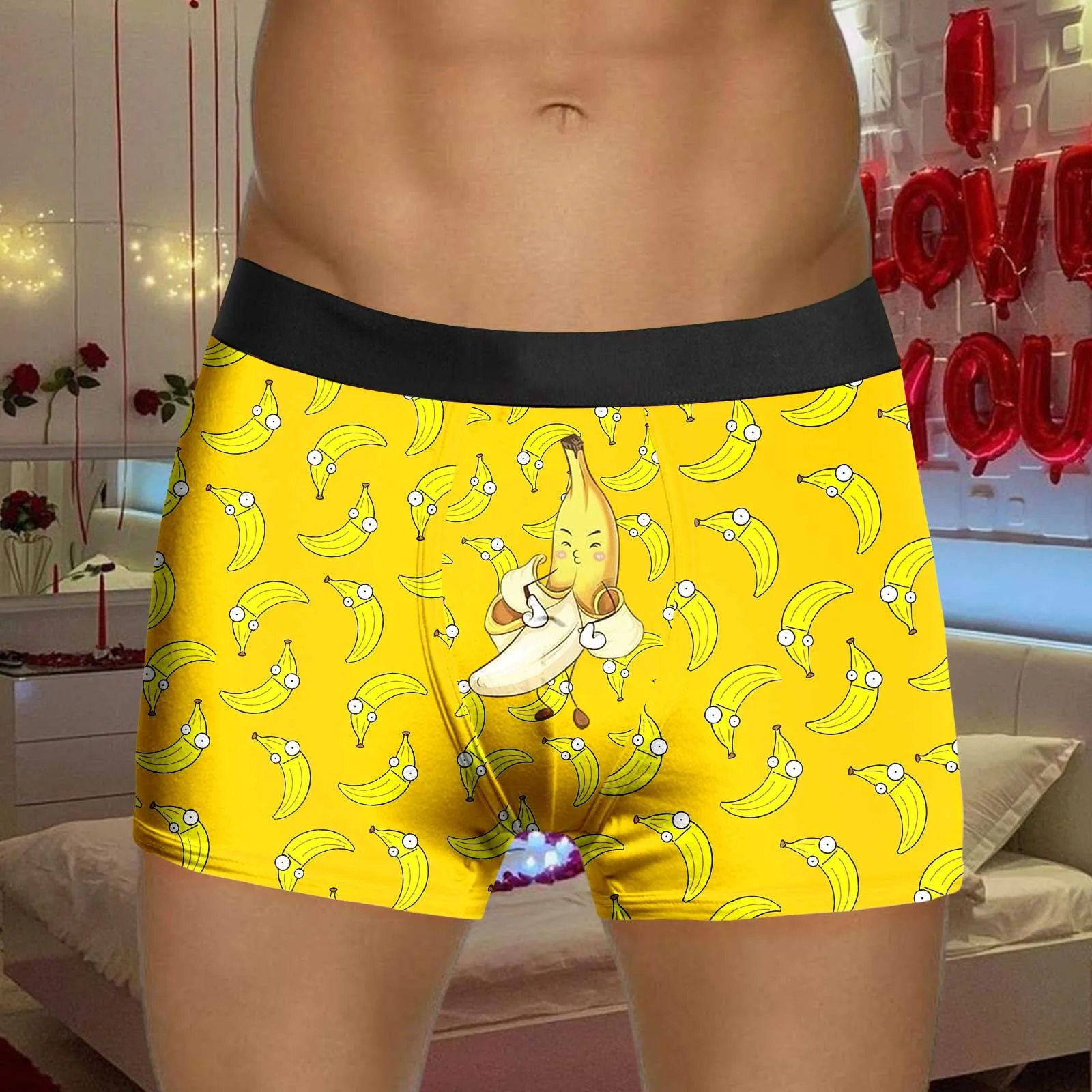 Funny Banana Printed Underwear Men Valentines Day Mid Waist Boyshorts Underpants Soft And Comfortable Men Briefs Daily Wear