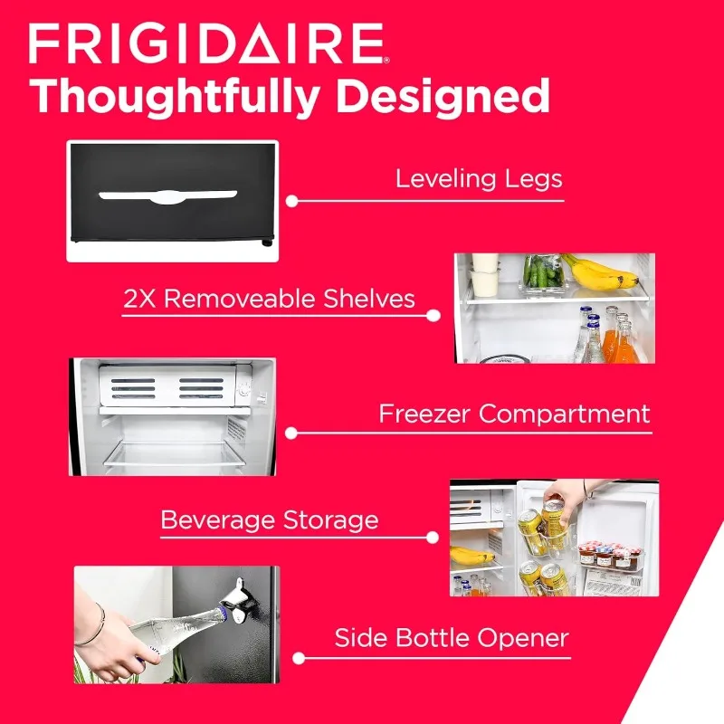 Frigidaire Refrigerador compacto retro con enfriador, refrigerador de encimera de 3,2 pies cúbicos con abrebotellas incorporado, refrigerador compacto, negro