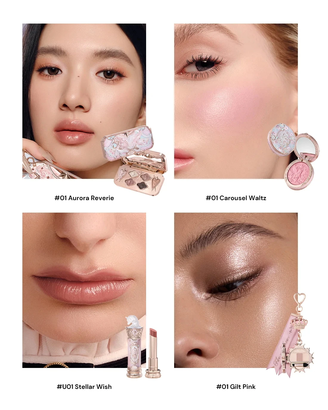 Flower Knows  Knight Unicorn Series 10 Piece Makeup Set Eyeshadow Blush Mirror Pink Purple Cosmetics Kit Gift Drawer Box