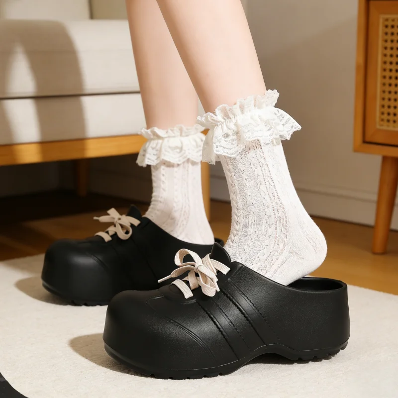 Weiche, dicksohlige Clogs mit Schnürung für Damen – Sommer 2026 – Leichte EVA Mules und Slipper – Damen-Sneaker mit Absatzhöhe