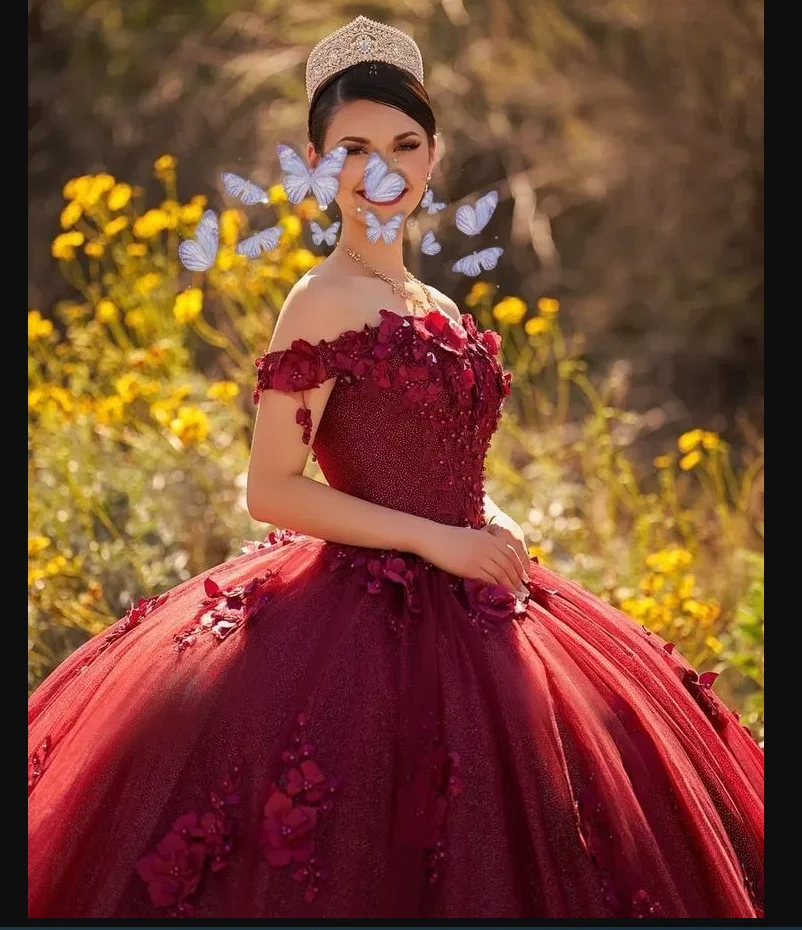 Блестящие бисерные блестки бордовые бальные платья Quinceanera платья Милая шея кружевные аппликации платья для выпускного вечера со шлейфом Sweet 15. Dr