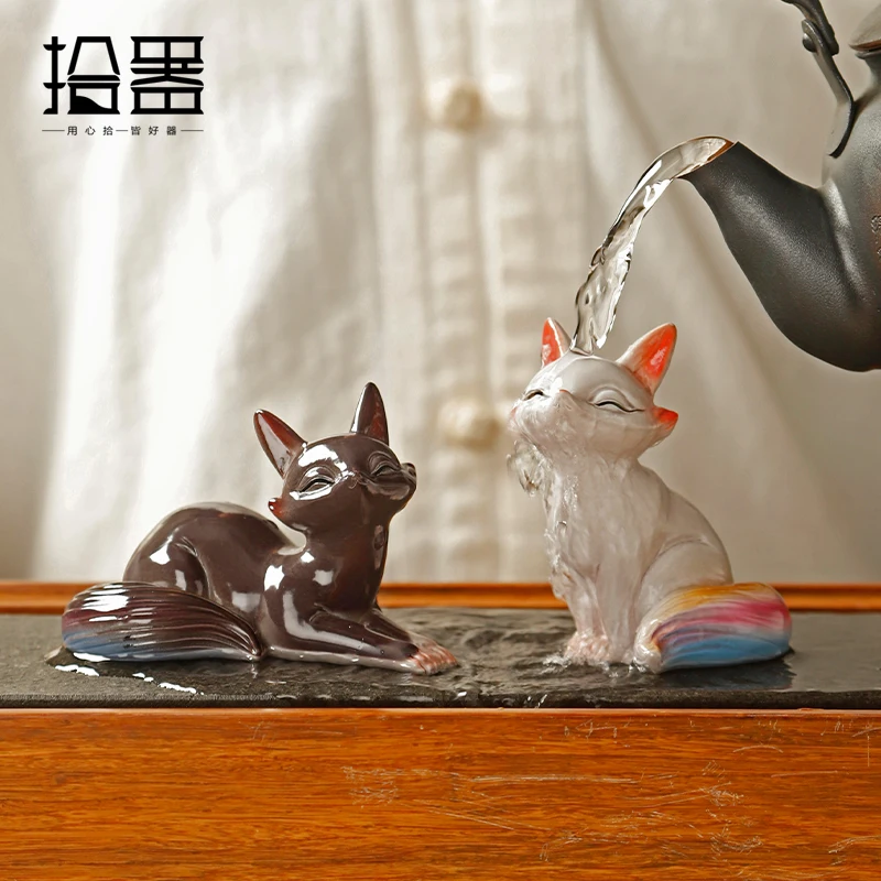 Fox can change color tea pet decoration cute nine-tailed fox boutique high-grade can raise tea ceremony tea play tea table tea s