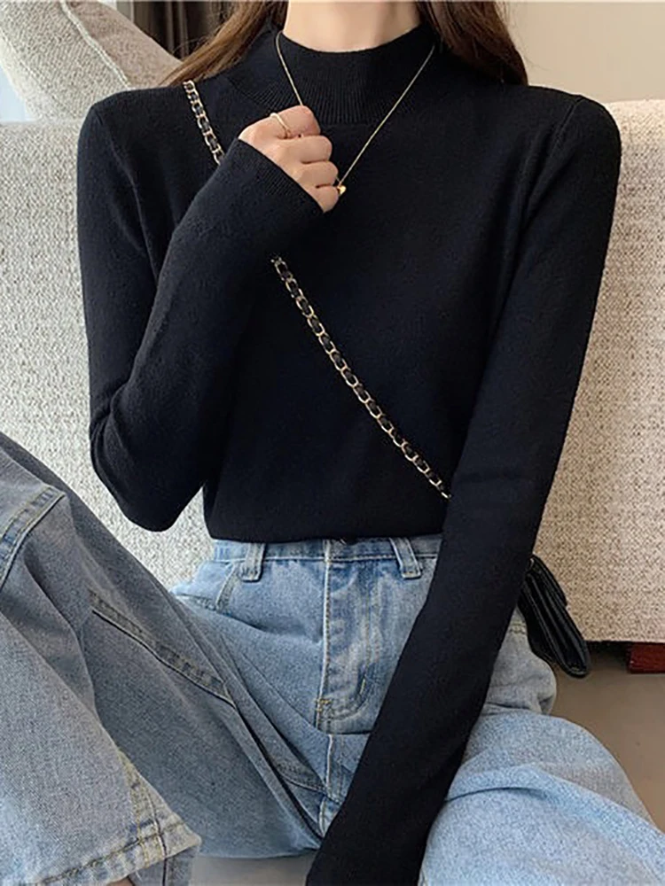 Autumn Winter Turtleneck Sweater Women Fashion 2024 Stretch Tops Women Knitted Pullovers Long Sleeve Bottoming Knitted Sweater