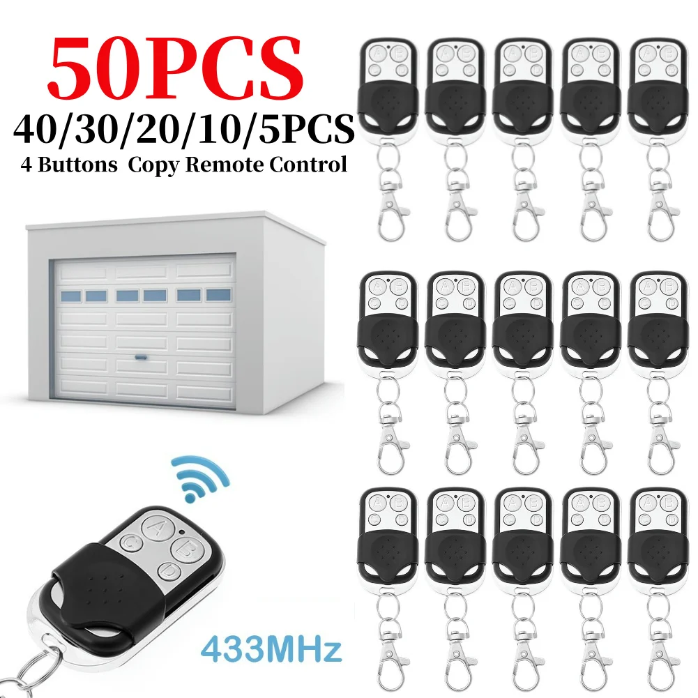 5/50PCS 433MHz Smart Copy Duplicator Remote Control 4 Button Electric Garage Door Gate Remote Cloning For Gate Garage Door