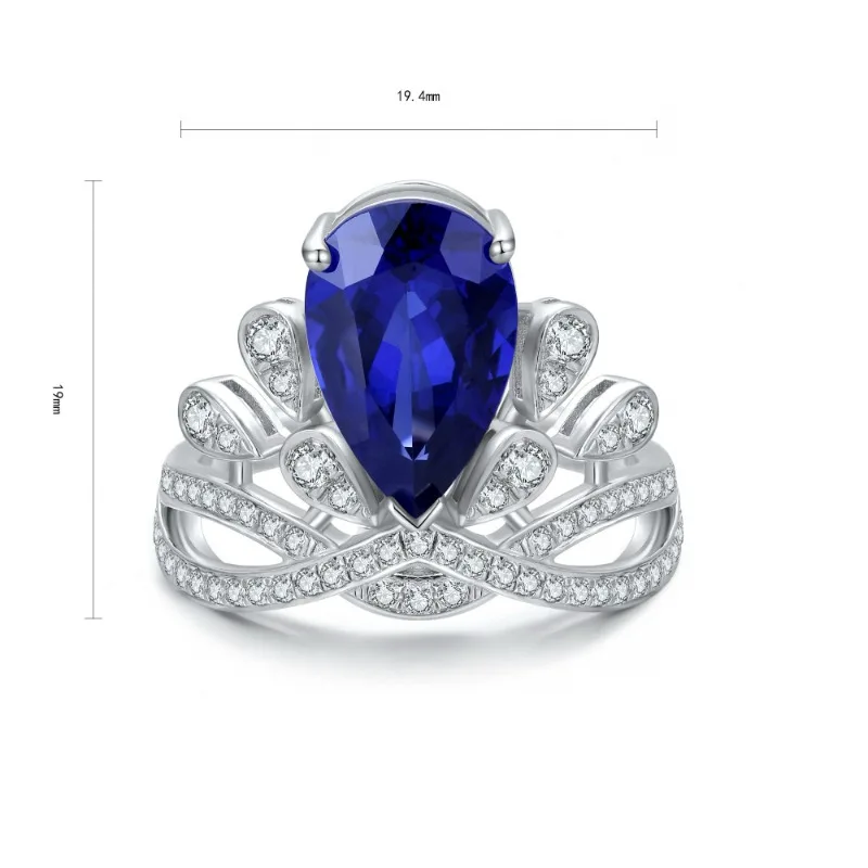 Ruihe New Design Crown 925 Silver 3.92ct Lab Grown Sapphire Simulated Diamond Ring for Women Daily Office Jewelry Wedding Rings