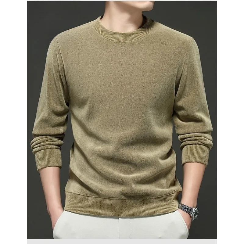 

Зимние мужские утепленные бархатные теплые топы в корейском стиле, мужские осенние термобелье с длинными рукавами, мужской модный свитер с круглым вырезом