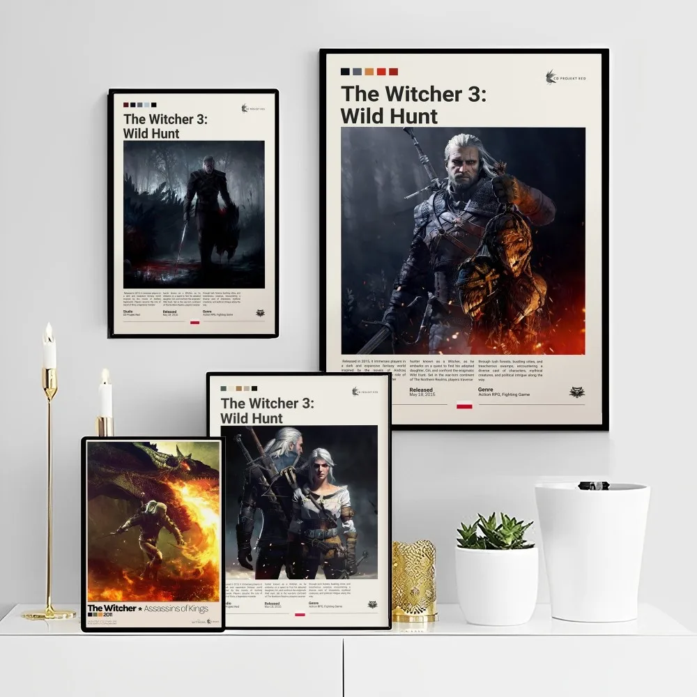 T-The W-Witchers 3 Game Anime Posters Sticky HD Quality Wall Art Retro Posters for Home Kawaii Room Decor