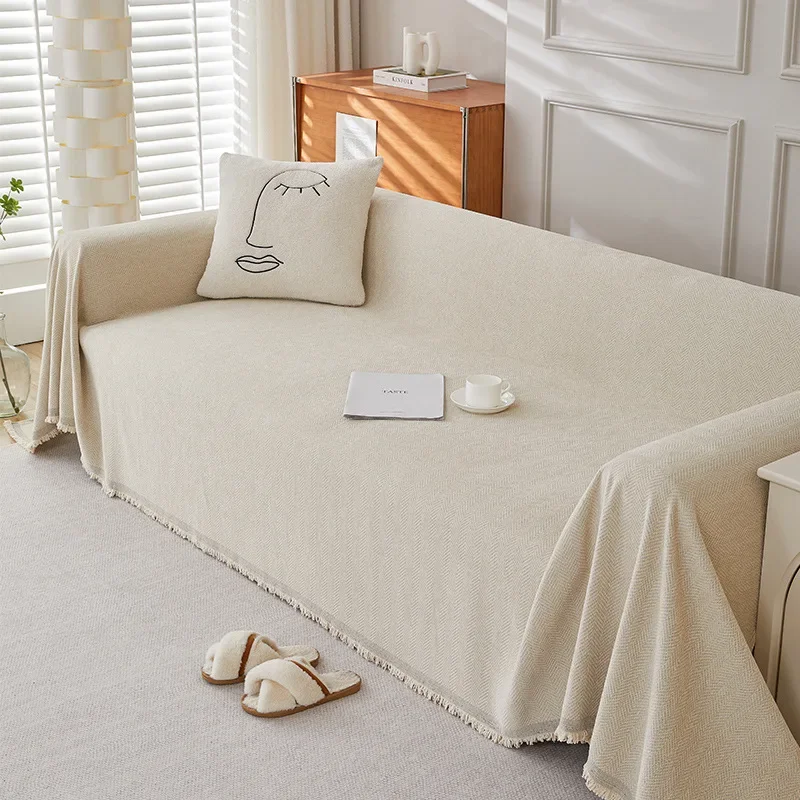 

Thicken chenille Beige Sofa Cover Sofa Blanket simple cushion ins wind sand hair towel fashion lunch blanket Sofa Towel