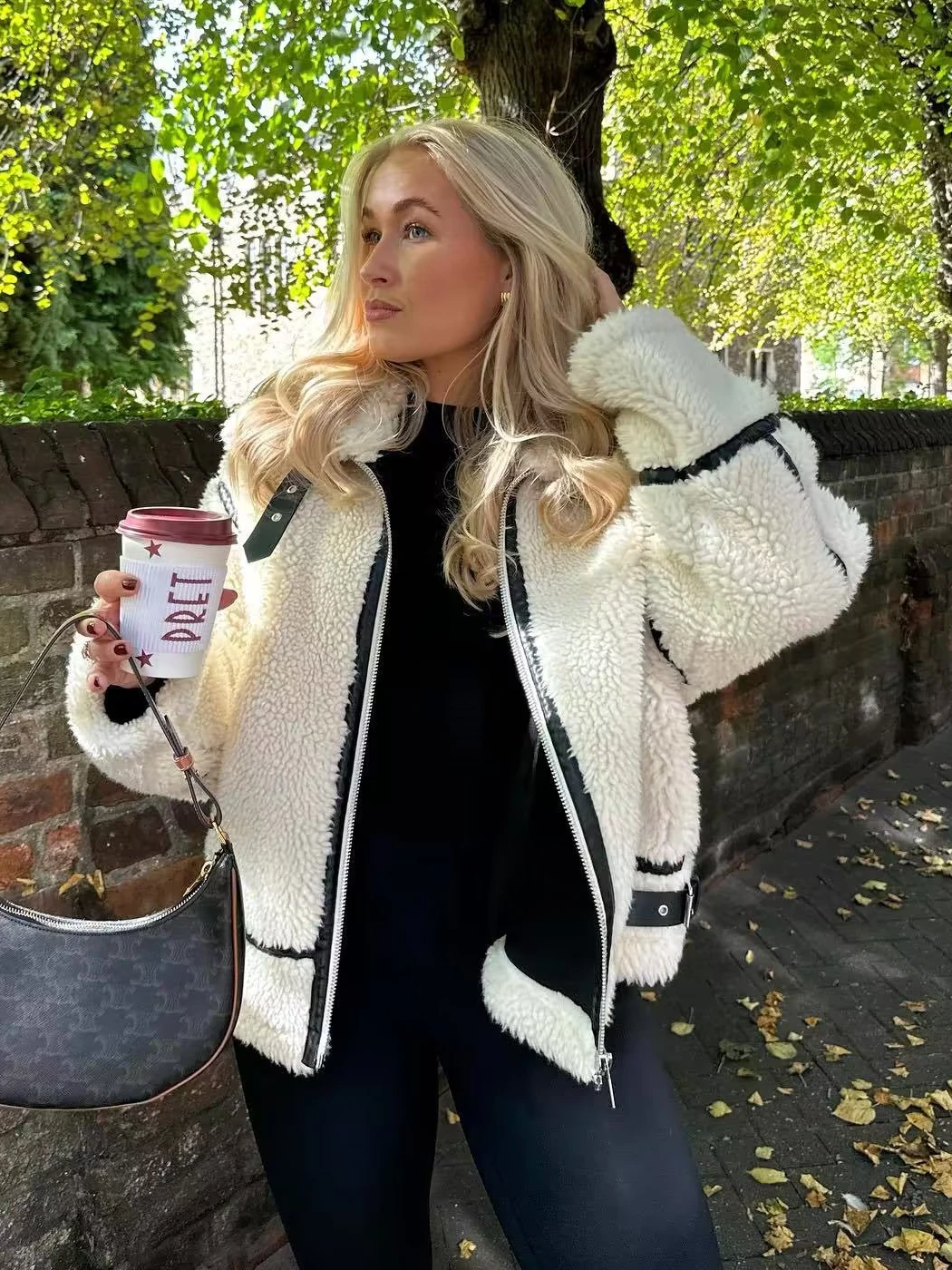 Warm Teddy Bear Cream Cheese Street Style Jacket Lamb Fur Lined Loose Outerwear Thickened Winter Coat for Women view 3