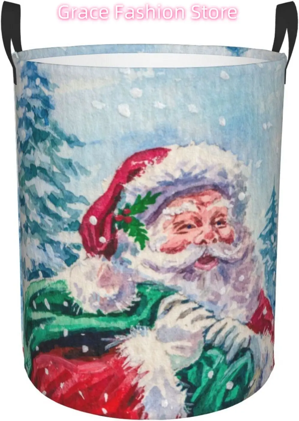 

Санта с рождественским подарочным пакетом в снежной корзине для белья с ручкой Водонепроницаемая складная тканевая корзина Круглая корзина для хранения для Ba